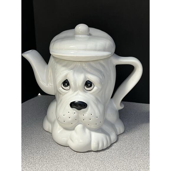 Omnibus Fitz & Floyd Other - Vtg Teapot Sad Dog & Cap Fitz & Floyd 1984 OCI Omnibus 3 Cup White Ceramic